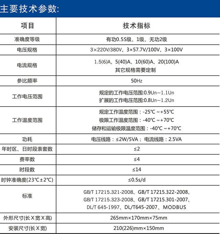 DTSD666DSSD666型三相电子式多功能电能表主要参数